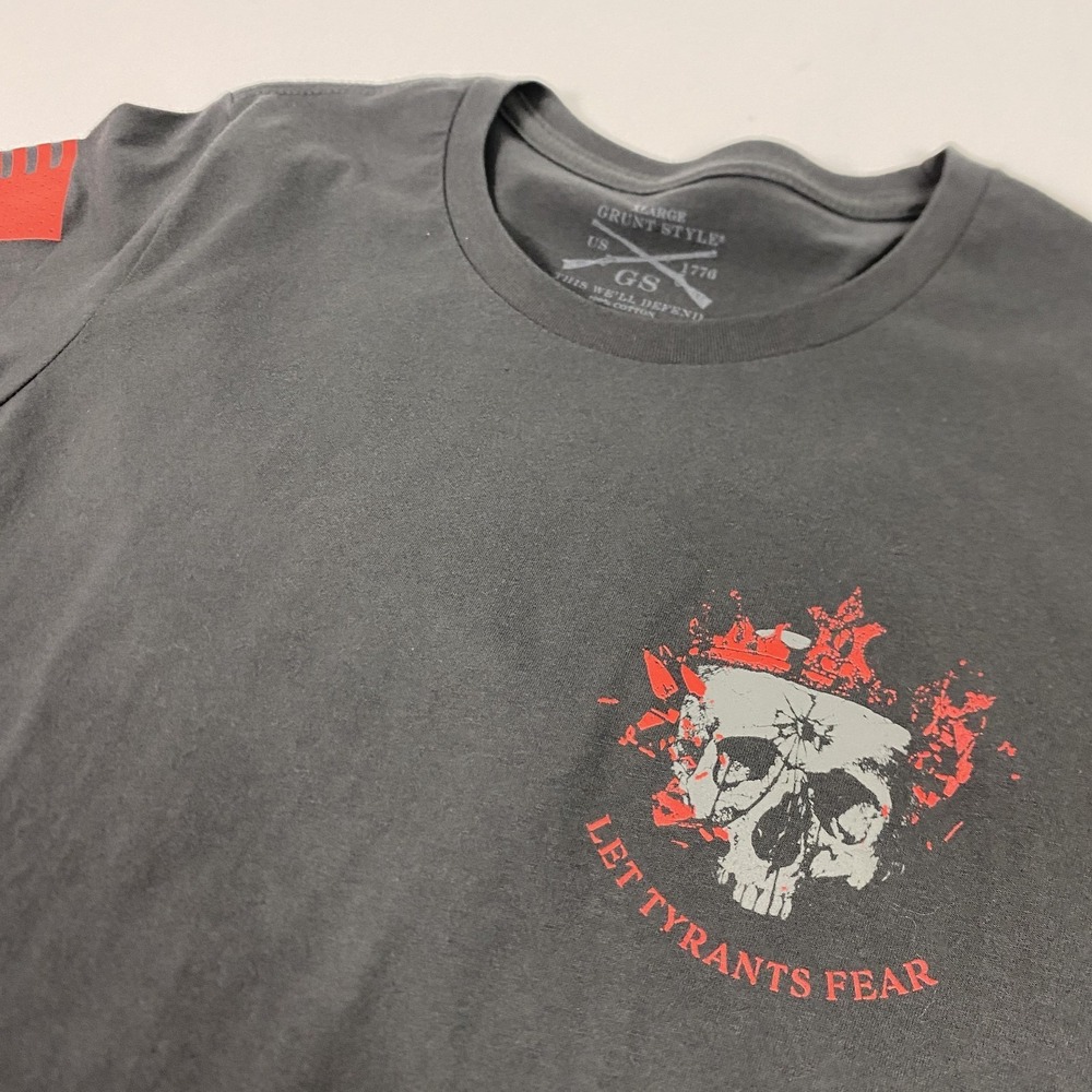 Grunt Style Shirt Womens XL Gray Let Tyrants Fear Skull Graphic Patriotic USA